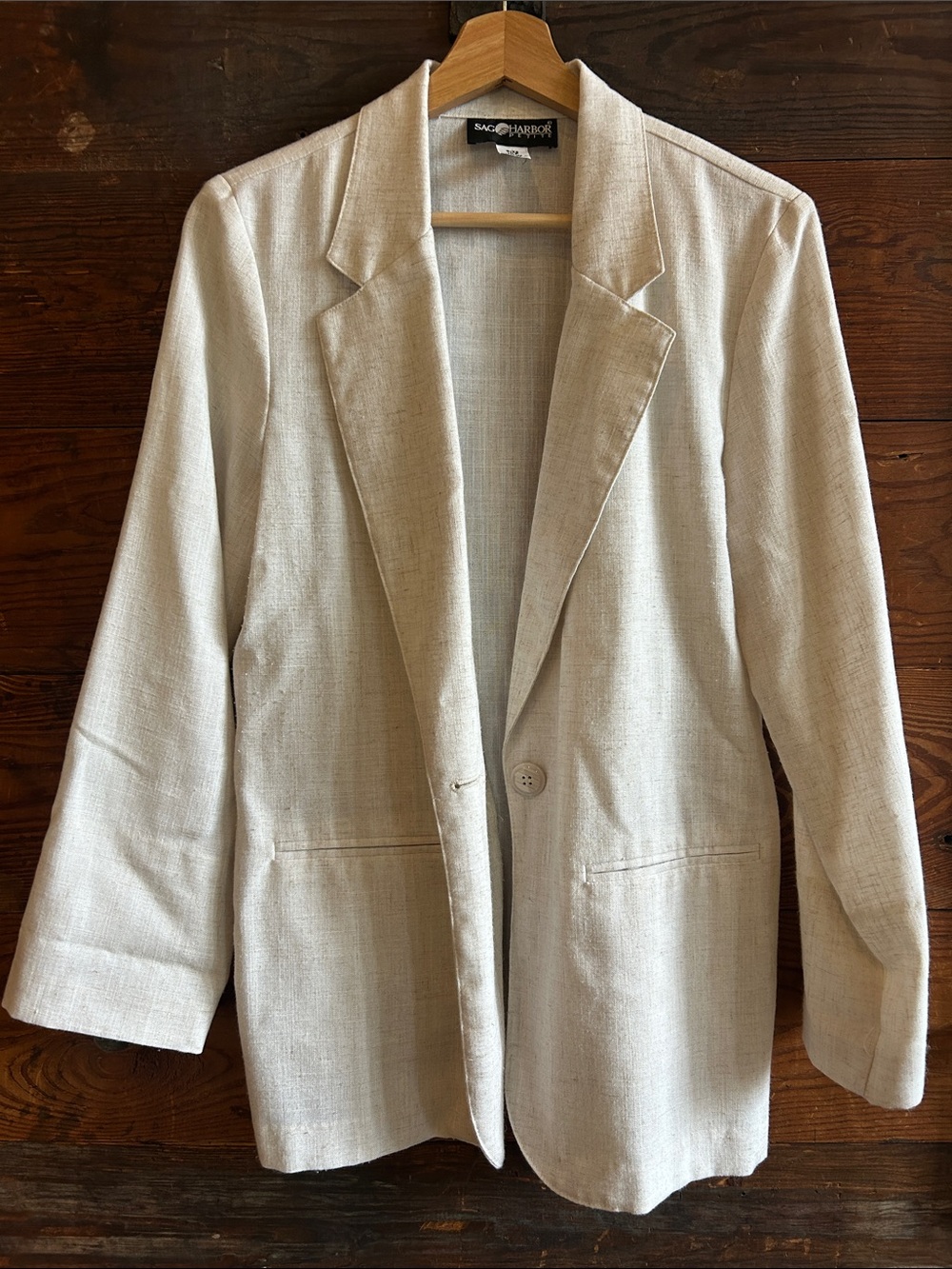 Beige Linen-Blend Single-Button Blazer